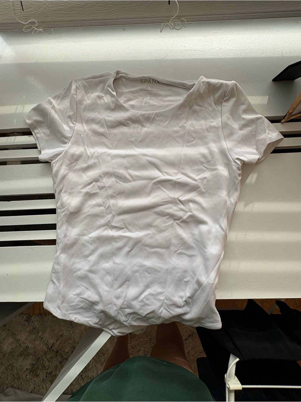 SPANX White Short Sleeve Scoop Tee